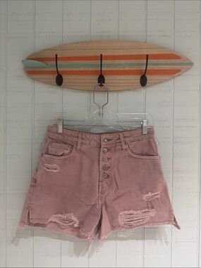 High-Rise Distressed Mauve Women’s Denim Shorts